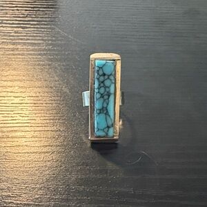 Silver ring synthetic turquoise rectangle stone size 7
